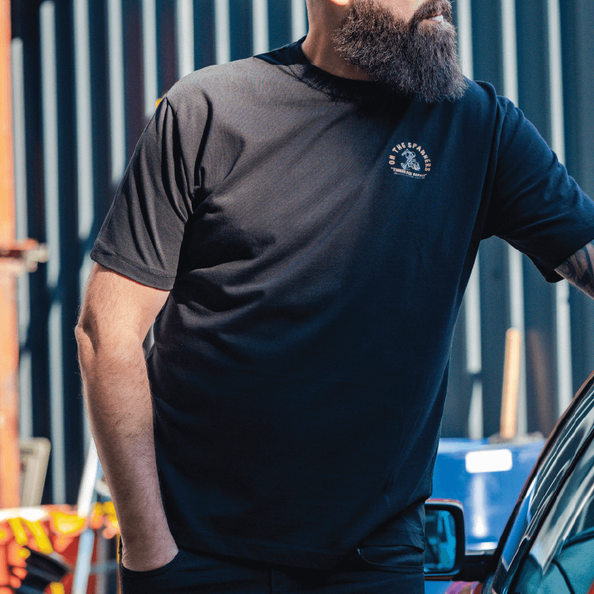 Grease Monkey Tee in Black - Back Print - Image 3