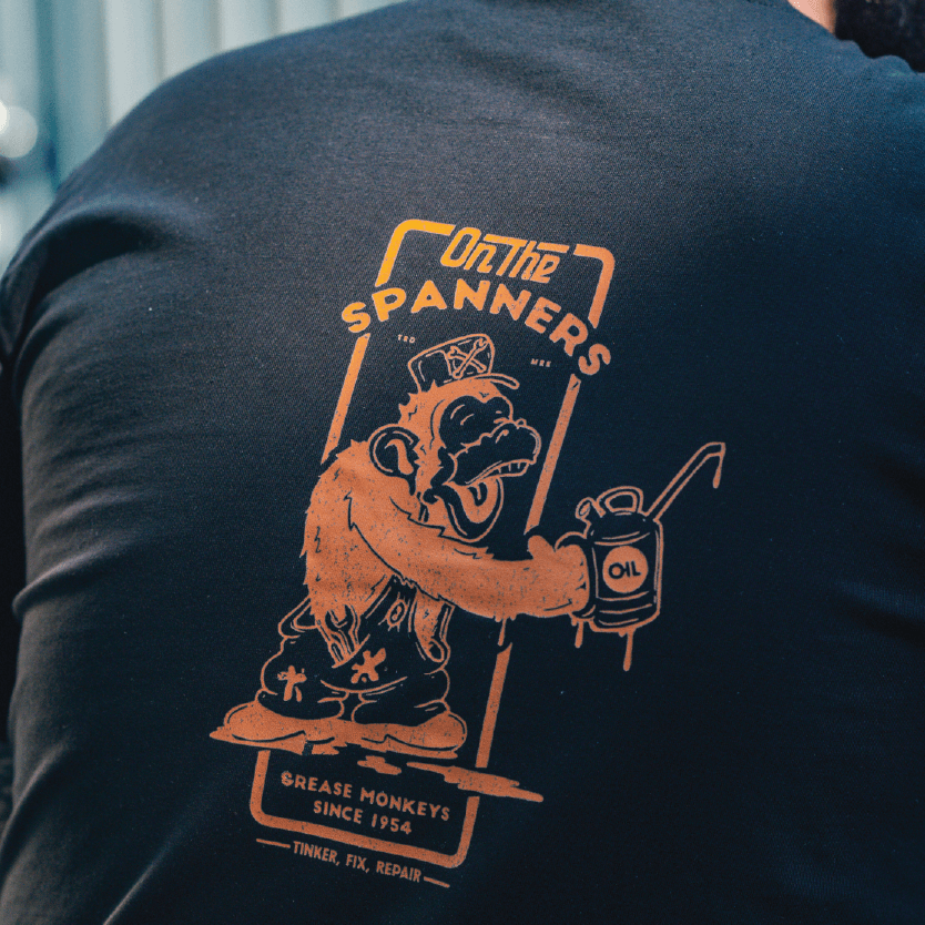 Grease Monkey Tee in Black - Back Print - Image 2